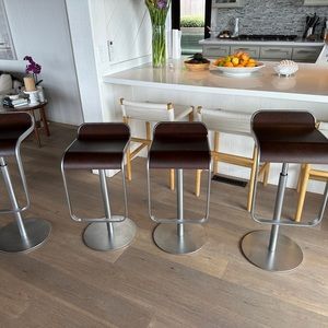 LEM bar stools by LaPalma Dark Oak and Stainless piston type adjustable 34”
